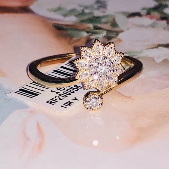 10K YELLOW GOLD ROUND DIAMOND PROMISE RING NOT CZ! - Picture 3 of 5